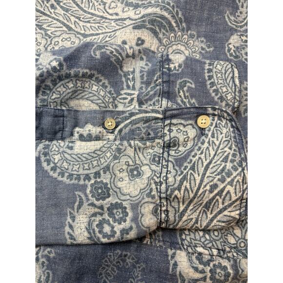 Lauren Ralph Lauren Top Linen 3/4 Sleeve Floral Boho Cottage Coastal Blue 1X - Picture 11 of 13